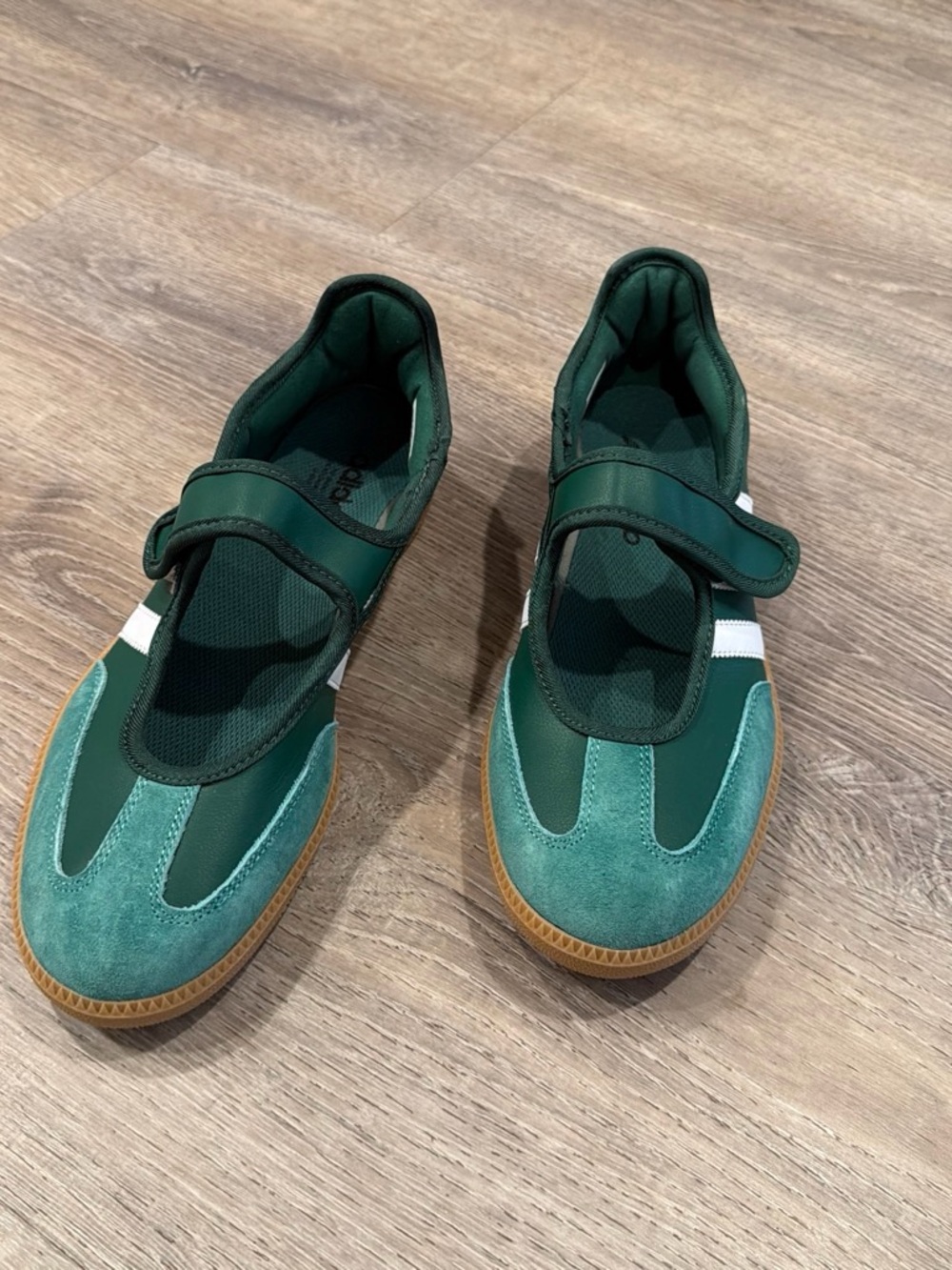 adidas Green Mary Jane Sneakers with White Stripes